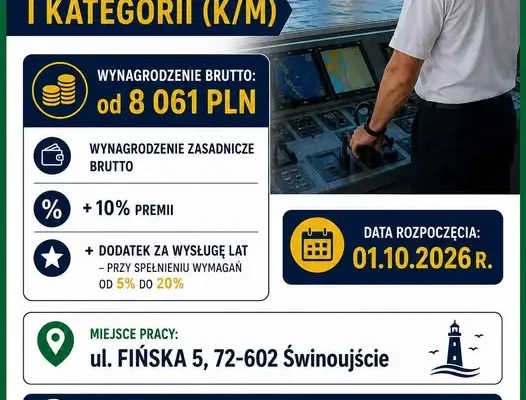 Urząd Morski w Szczecinie zatrudni zastępcę kierownika statku I kategorii