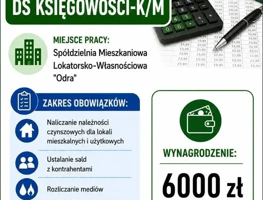 Spółdzielnia Mieszkaniowa „Odra” w Świnoujściu zatrudni referenta ds. księgowości