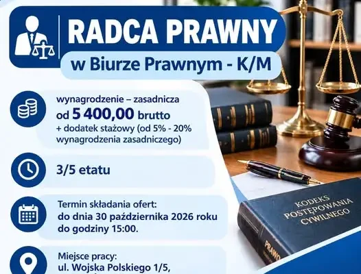 Świnoujście szuka radcy prawnego na część etatu – oferta pracy w Urzędzie Miasta